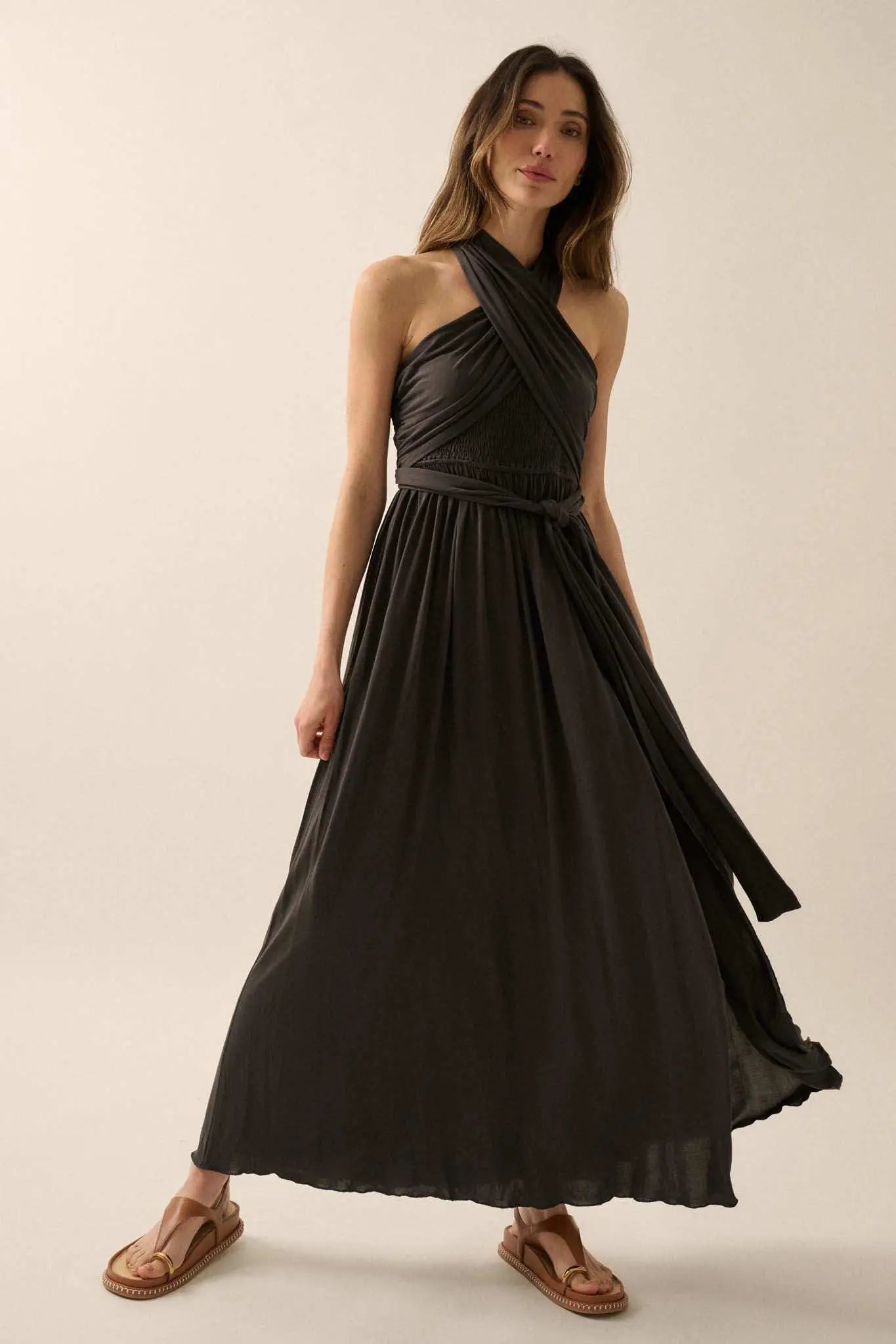 The Emma Infinity Dress in Modal Jersey Knit Muted Black / L The Emma Infinity Dress in Modal Jersey Knit Muted Black / L