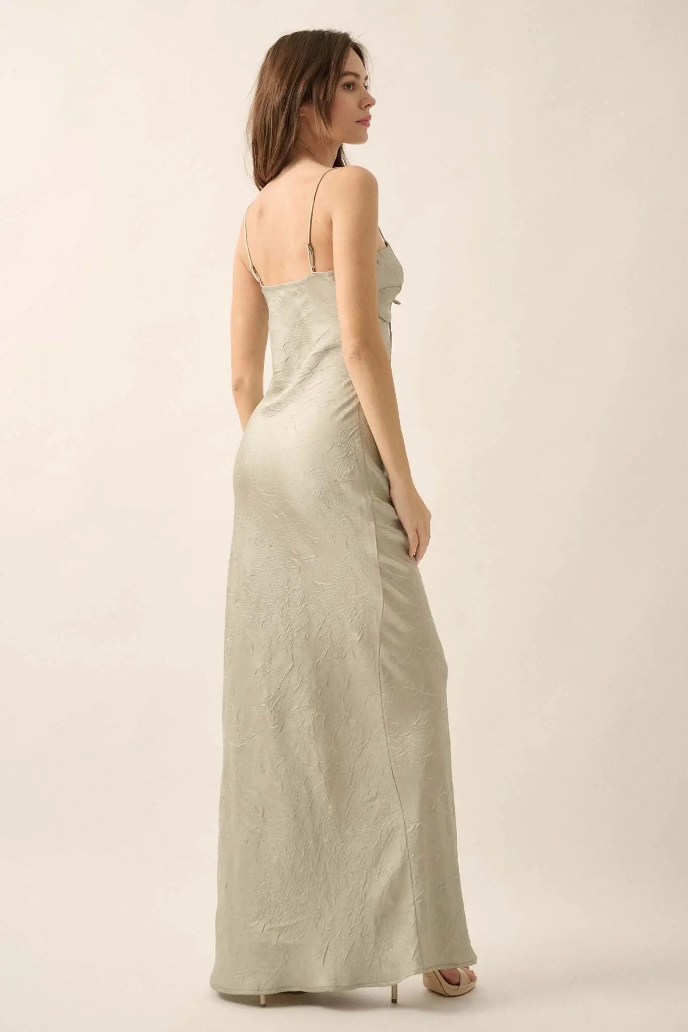 Satin Sensation Textured Satin Cutout Maxi Dress Sage / L
