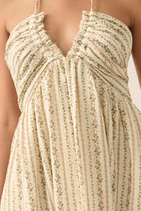 Trellis Blossoms Floral Gauze Halter Maxi Dress - ShopPromesa