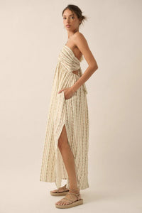 Trellis Blossoms Floral Gauze Halter Maxi Dress - ShopPromesa