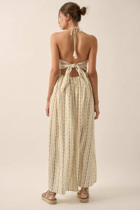 Trellis Blossoms Floral Gauze Halter Maxi Dress - ShopPromesa