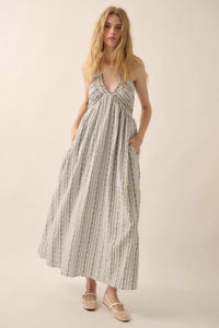 Trellis Blossoms Floral Gauze Halter Maxi Dress - ShopPromesa