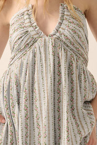 Trellis Blossoms Floral Gauze Halter Maxi Dress - ShopPromesa