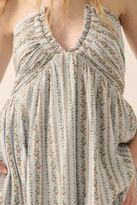 Trellis Blossoms Floral Gauze Halter Maxi Dress - ShopPromesa