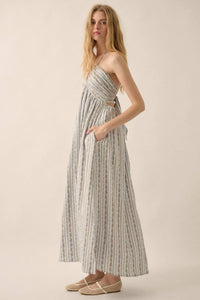 Trellis Blossoms Floral Gauze Halter Maxi Dress - ShopPromesa