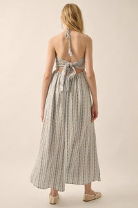 Trellis Blossoms Floral Gauze Halter Maxi Dress - ShopPromesa