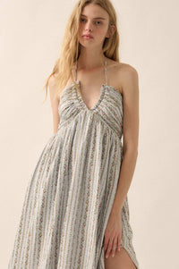 Trellis Blossoms Floral Gauze Halter Maxi Dress - ShopPromesa