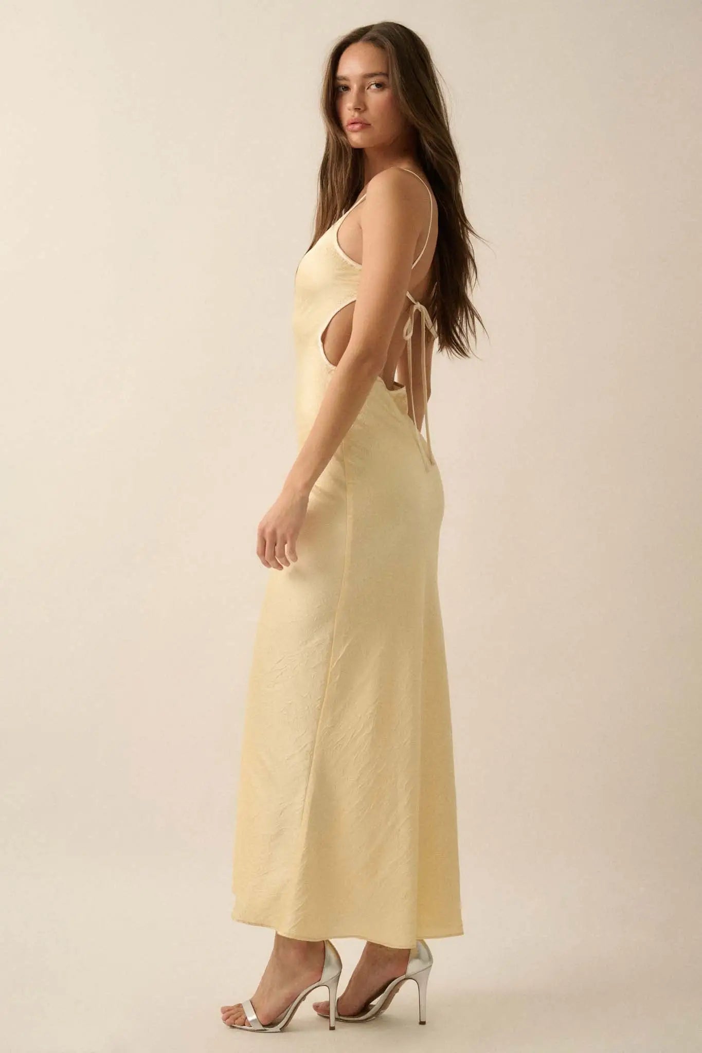 Silken Touch Textured Satin Open-Back Maxi Dress Black / L Silken Touch Textured Satin Open-Back Maxi Dress Black / L