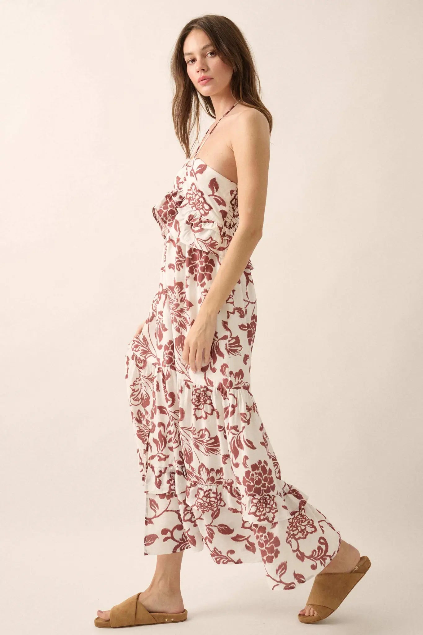 Way to Grow Floral Ruffled Halter Maxi Dress - ShopPromesa
