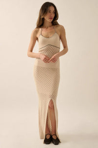 Endless Coastline Crochet Knit Halter Maxi Dress - ShopPromesa