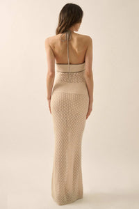 Endless Coastline Crochet Knit Halter Maxi Dress - ShopPromesa