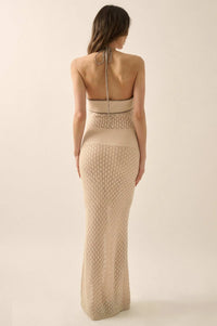 Endless Coastline Crochet Knit Halter Maxi Dress - ShopPromesa