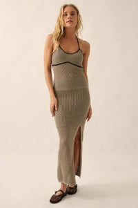 Endless Coastline Crochet Knit Halter Maxi Dress - ShopPromesa