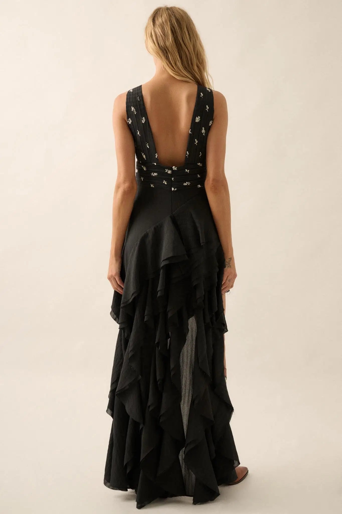 All for You Asymmetrical Tiered Ruffle Maxi Dress Black / M All for You Asymmetrical Tiered Ruffle Maxi Dress Black / M