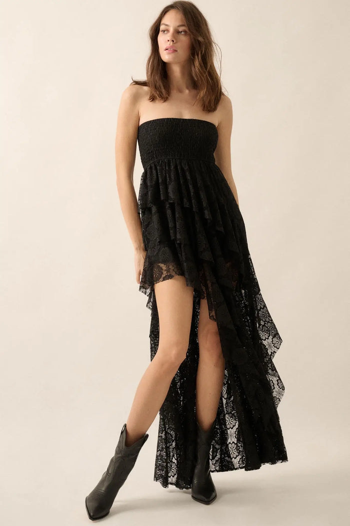 Ever After Asymmetrical Lace Strapless Maxi Dress - ShopPromesa