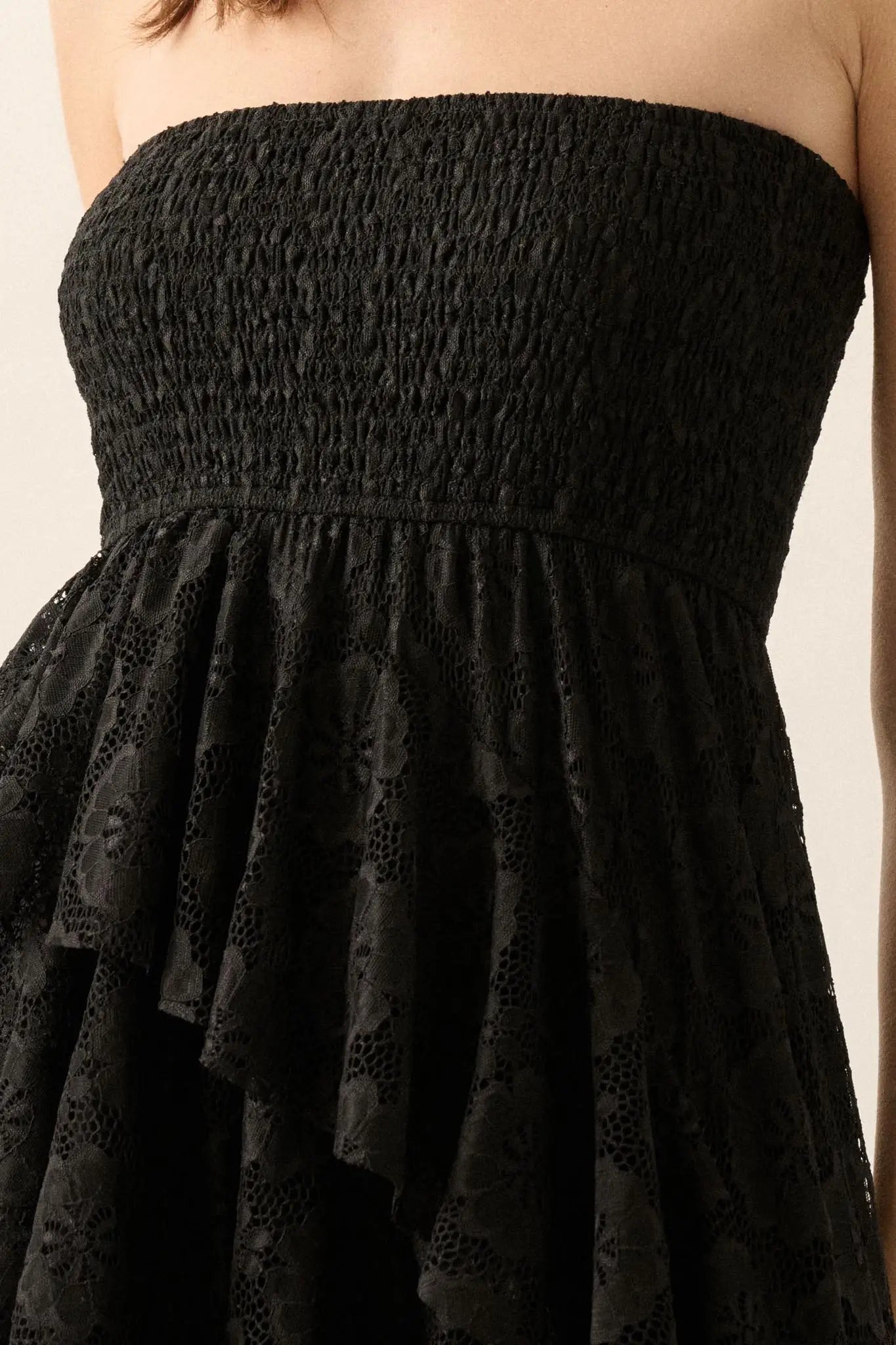 Ever After Asymmetrical Lace Strapless Maxi Dress Black / M Ever After Asymmetrical Lace Strapless Maxi Dress Black / M