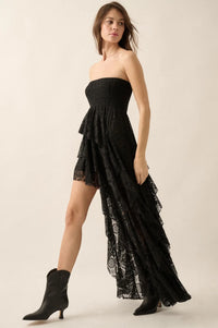 Ever After Asymmetrical Lace Strapless Maxi Dress - ShopPromesa