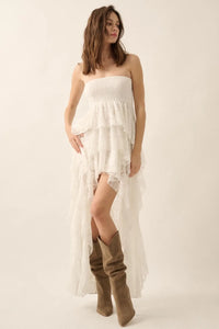 Ever After Asymmetrical Lace Strapless Maxi Dress - ShopPromesa