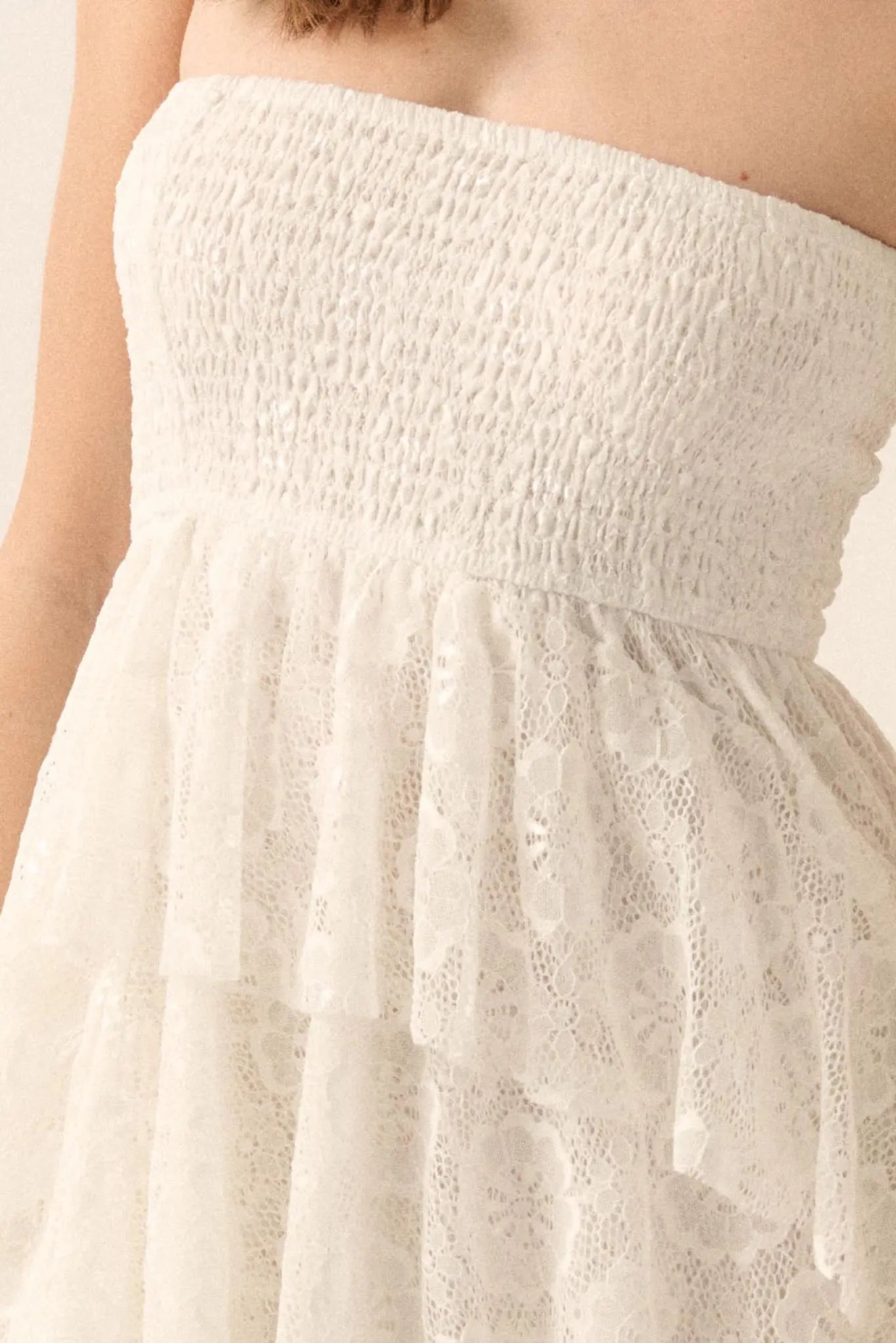 Ever After Asymmetrical Lace Strapless Maxi Dress - ShopPromesa