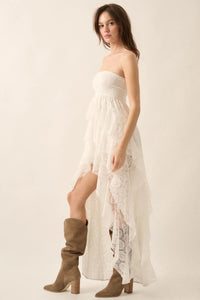 Ever After Asymmetrical Lace Strapless Maxi Dress - ShopPromesa