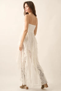 Ever After Asymmetrical Lace Strapless Maxi Dress - ShopPromesa