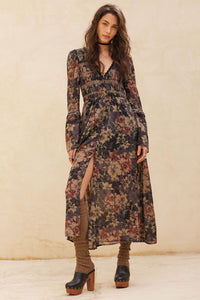 Boho Blossoms Floral Bell-Sleeve Midi Dress - ShopPromesa