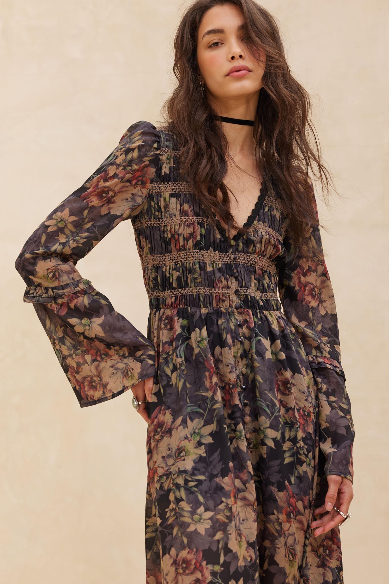Boho Blossoms Floral Bell-Sleeve Midi Dress - ShopPromesa