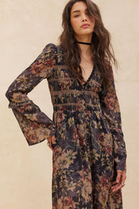 Boho Blossoms Floral Bell-Sleeve Midi Dress - ShopPromesa