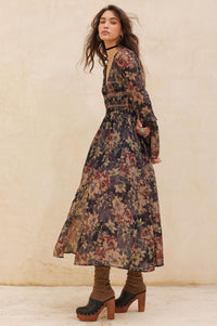 Boho Blossoms Floral Bell-Sleeve Midi Dress - ShopPromesa