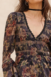 Boho Blossoms Floral Bell-Sleeve Midi Dress - ShopPromesa