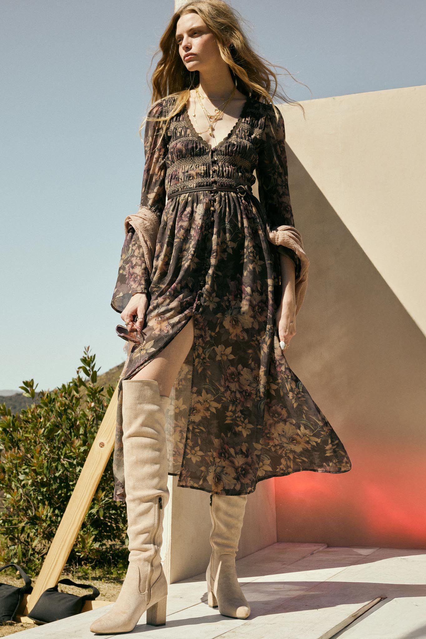 Boho Blossoms Floral Bell-Sleeve Midi Dress Boho Blossoms Floral Bell-Sleeve Midi Dress