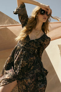 Boho Blossoms Floral Bell-Sleeve Midi Dress - ShopPromesa