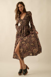 Boho Blossoms Floral Bell-Sleeve Midi Dress - ShopPromesa