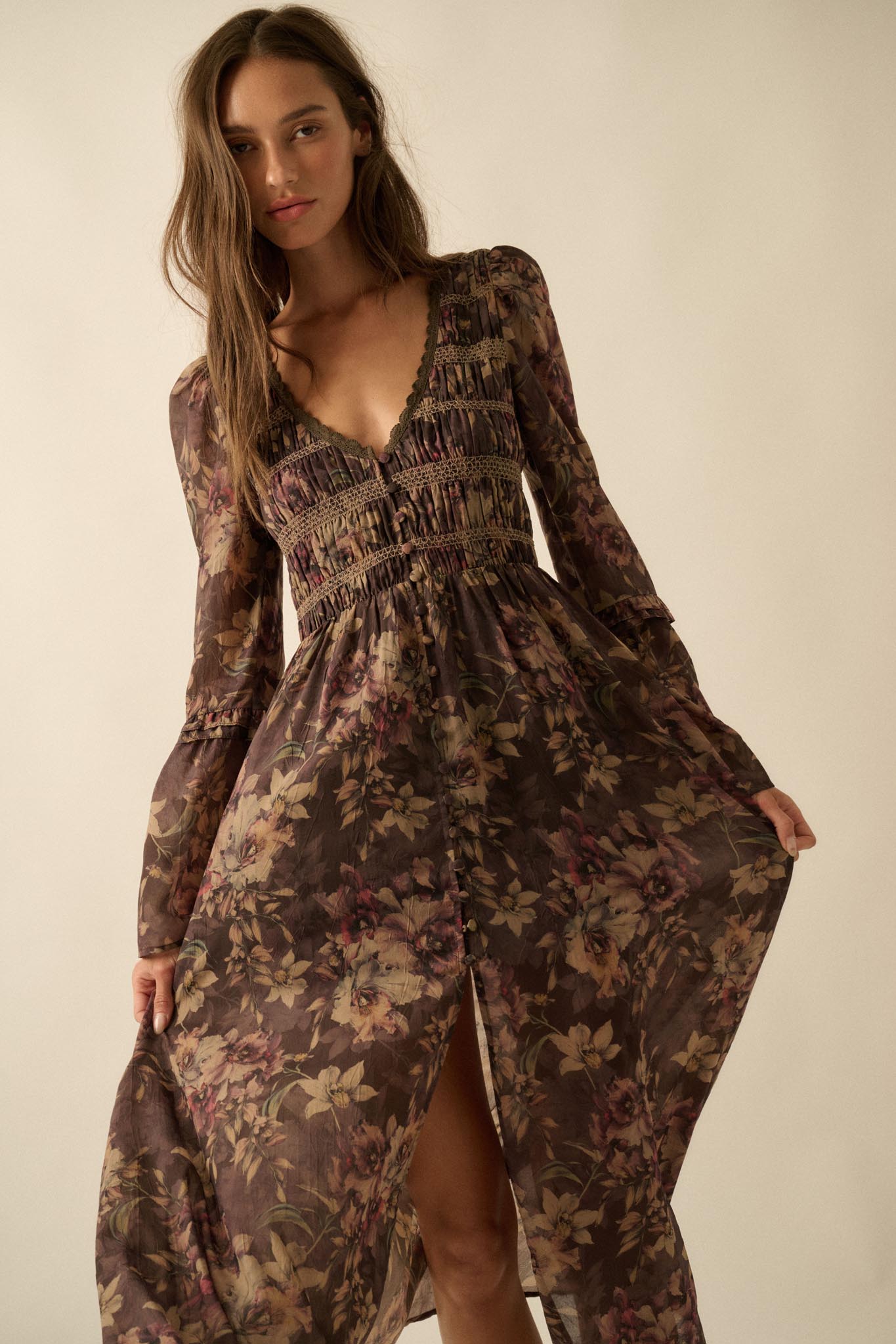 Boho Blossoms Floral Bell-Sleeve Midi Dress Boho Blossoms Floral Bell-Sleeve Midi Dress