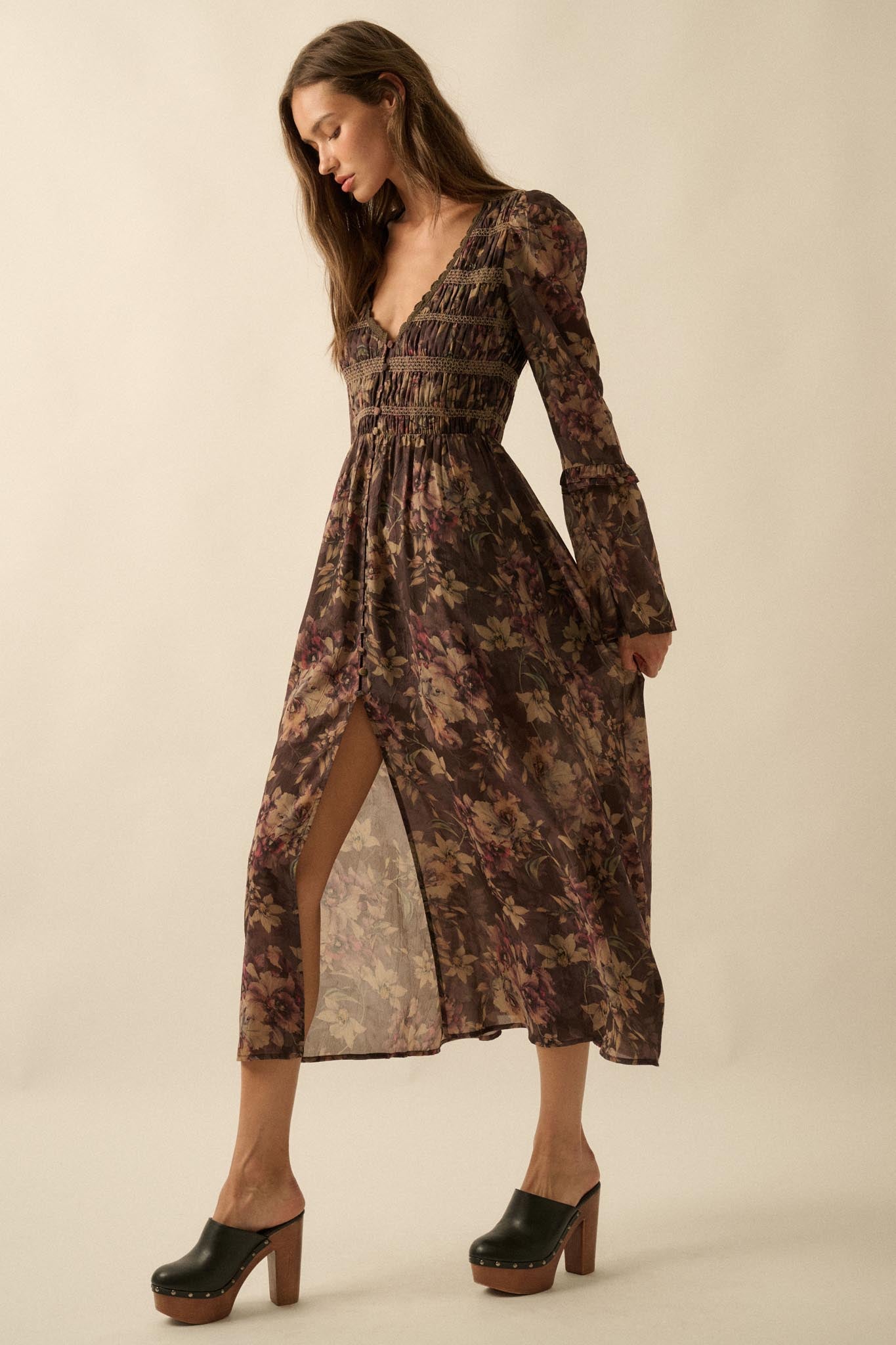 Boho Blossoms Floral Bell-Sleeve Midi Dress Boho Blossoms Floral Bell-Sleeve Midi Dress