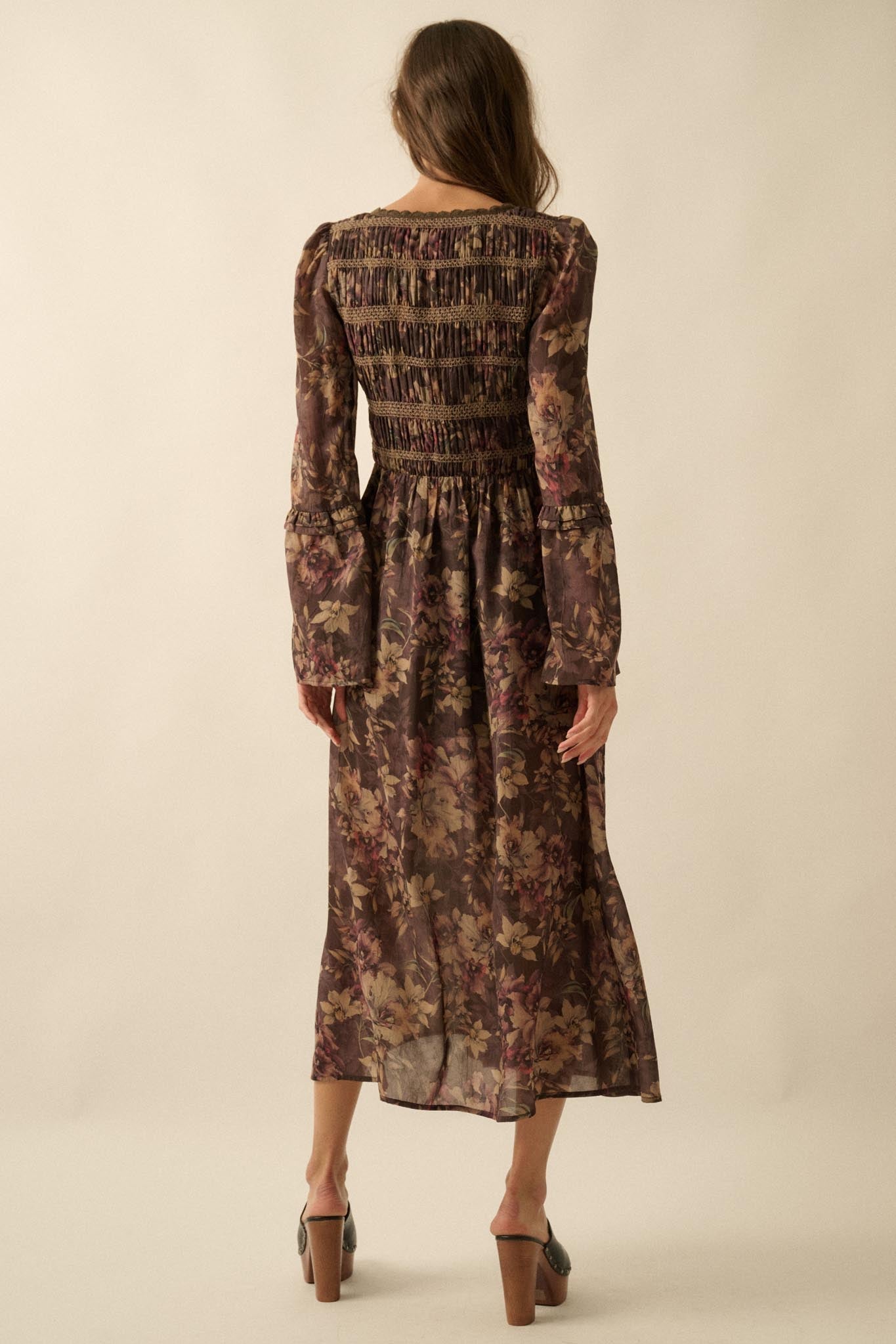 Boho Blossoms Floral Bell-Sleeve Midi Dress - ShopPromesa