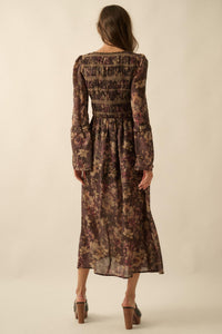 Boho Blossoms Floral Bell-Sleeve Midi Dress - ShopPromesa