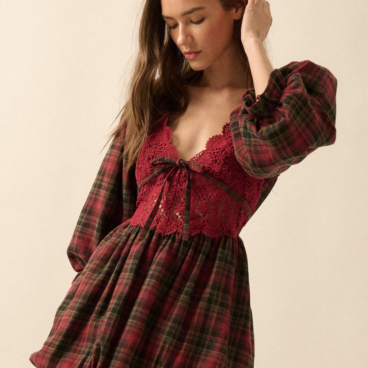 plaid lace up dress TIC TOC DANIELLE Plaid Lace-Up Corset Mini Dress Cottage Core Babydoll Vibes MULTI / S