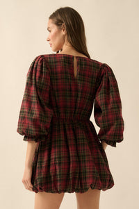 Country Cottage Plaid and Lace Bubble Mini Dress - ShopPromesa