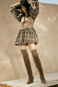 Country Cottage Plaid and Lace Bubble Mini Dress - ShopPromesa