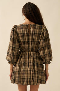 Country Cottage Plaid and Lace Bubble Mini Dress - ShopPromesa