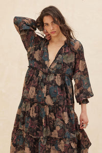Potpourri Grove Tiered Floral Midi Prairie Dress - ShopPromesa