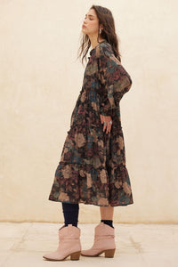 Potpourri Grove Tiered Floral Midi Prairie Dress - ShopPromesa