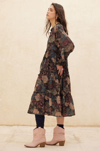 Potpourri Grove Tiered Floral Midi Prairie Dress - ShopPromesa