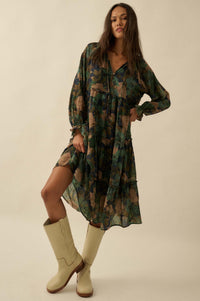Potpourri Grove Tiered Floral Midi Prairie Dress - ShopPromesa