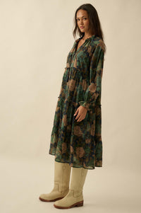 Potpourri Grove Tiered Floral Midi Prairie Dress - ShopPromesa