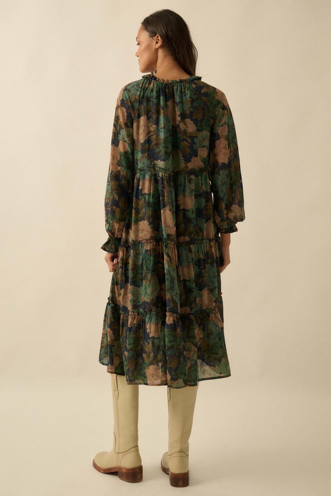 Potpourri Grove Tiered Floral Midi Prairie Dress - ShopPromesa