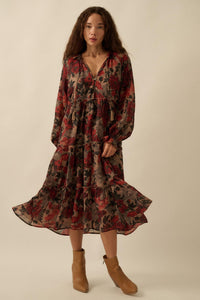 Potpourri Grove Tiered Floral Midi Prairie Dress - ShopPromesa