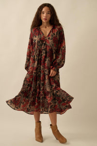 Potpourri Grove Tiered Floral Midi Prairie Dress - ShopPromesa