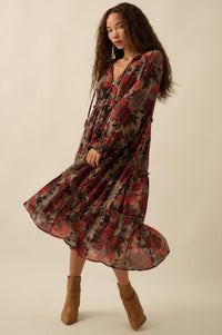 Potpourri Grove Tiered Floral Midi Prairie Dress - ShopPromesa